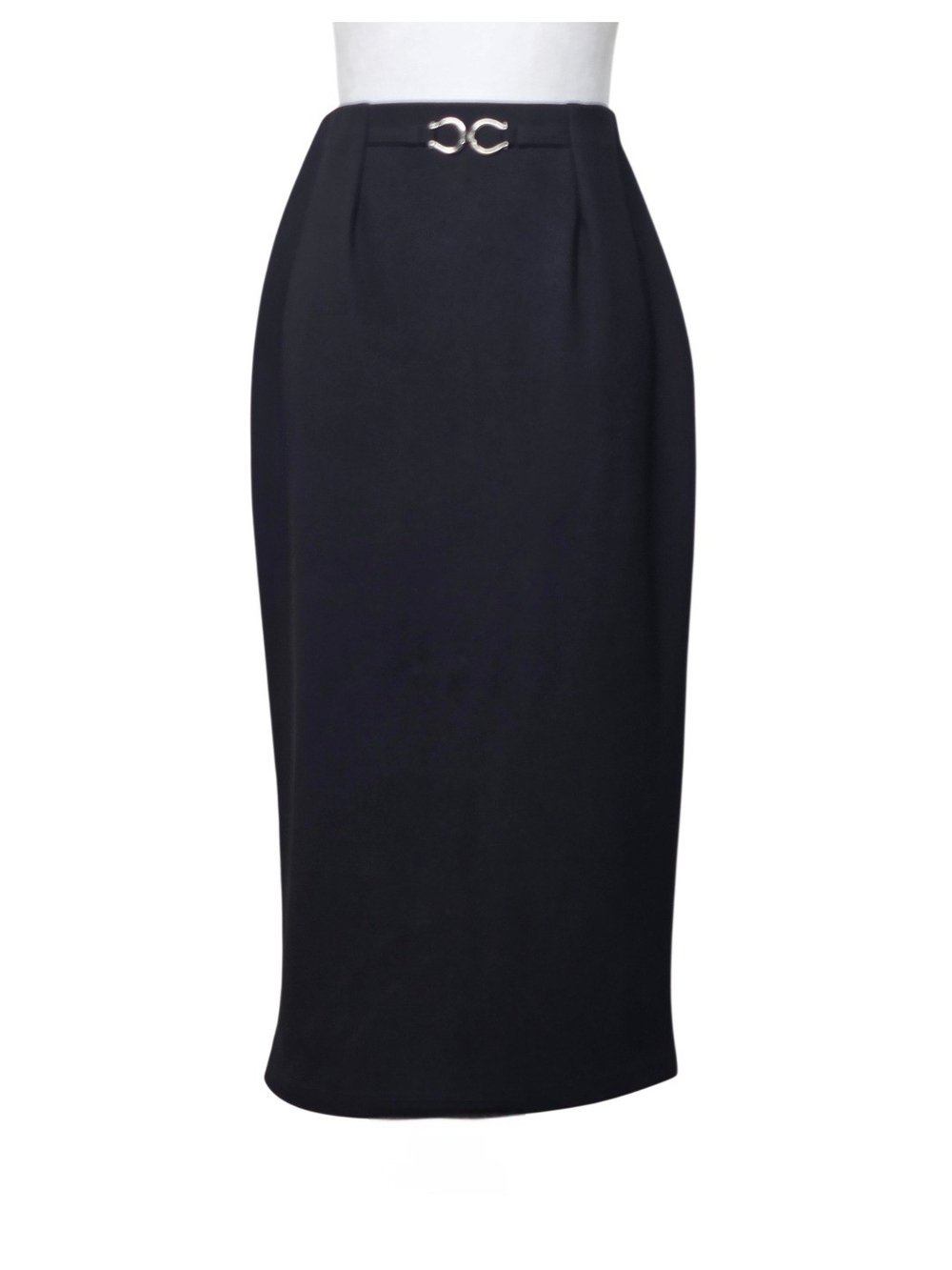 3/$15 🔴 Sale Ann Travis High-Waist Black Pencil Skirt wSilvertone Buckle Detail